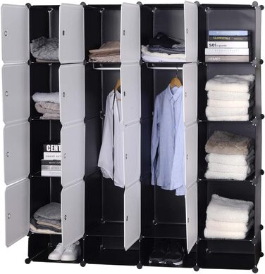 WOLTU Wardrobe/Cloakroom Cabinet with Shelf System/Bookcase/Shoe Rack with 2 Clothes Rails SR0090sw