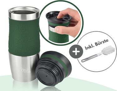 Термокружка Milu для кави з собою 370 мл, 450 мл, з подвійними стінками, з нержавіючої сталі, 100% захист від протікання, для автомобіля, travel mug (оливковий, 370 мл)