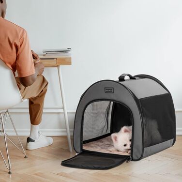 Складана переноска для собак та котів Petsfit сірого кольору S, з м'яким килимком та анти-відкривальною блискавкою