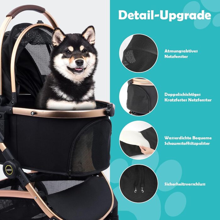 Трансформер для собак, візок-кішочка, складний, до 25 кг, з алюмінієвим каркасом, поворотні колеса, гальма, страховка, зручне сидіння (Чорний)