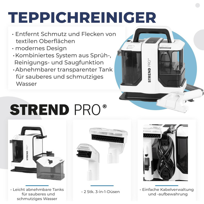 STREND PRO - мийний пилосос для м'яких меблів та килимів, 450W | Для видалення плям та вологого прибирання | 2 насадки | Мийний пилосос для диванів та килимів