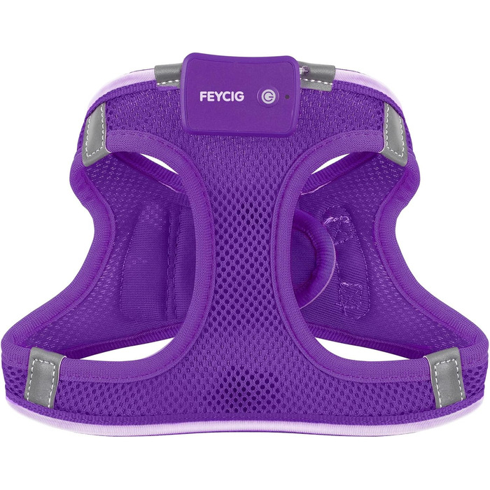 Світлодіодне шлейка для собак з підзарядкою - світлотехнічна шлейка, світловідбиваюча для цуценят, собак середніх розмірів, нагрудна шлейка, дихаюча шлейка (фіолетовий, L)
