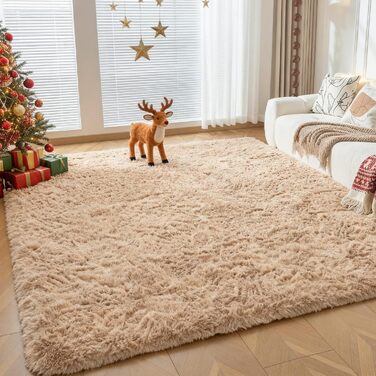 CHOSHOME Килим для спальні, вітальні: м'який, сучасний, з високим ворсом, антиковзаюча підкладка, для дитячої кімнати, шаги, 90x150 см (Бежевий, 150x240 см)