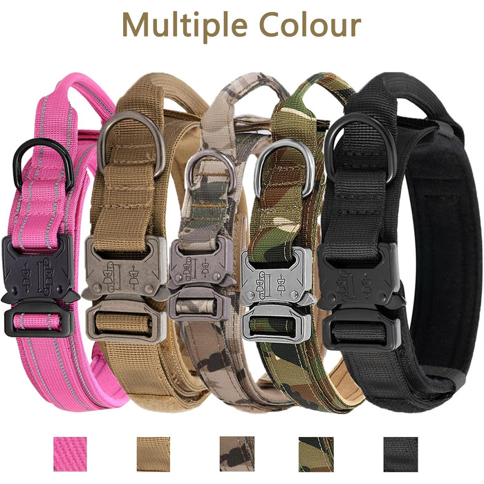 Регульоване нашийник для собак з контролем, тактичний, нейлон, з м'якою підкладкою, металева застібка, для середніх та великих собак, для полювання, тренувань, на відкритому повітрі, рожевий (M, рожевий)