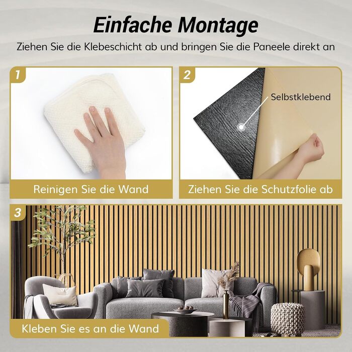 Акустичні панелі TONOR самоклеючі для звукоізоляції, 120x60x1.9 см, шумопоглинаючі панелі для студії, офісу та дому, колір Тик (набір 4 шт)