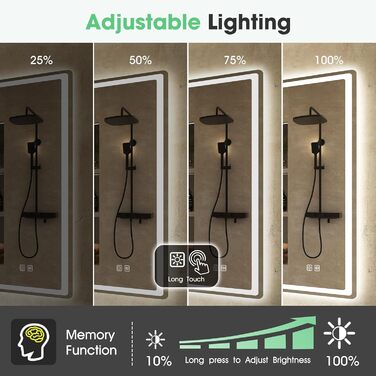 Дзеркало для ванної кімнати S'bagno з підсвічуванням 100x70 см, LED, з полицею, антизапар, 3 колірні температури, регулювання яскравості, HD скло, IP44, горизонтальне/вертикальне встановлення, M55 (без Bluetooth)