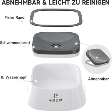 Напійник для собак ELS PET: 1л, витокозахисний, для подорожей, анти-розливання, сірий