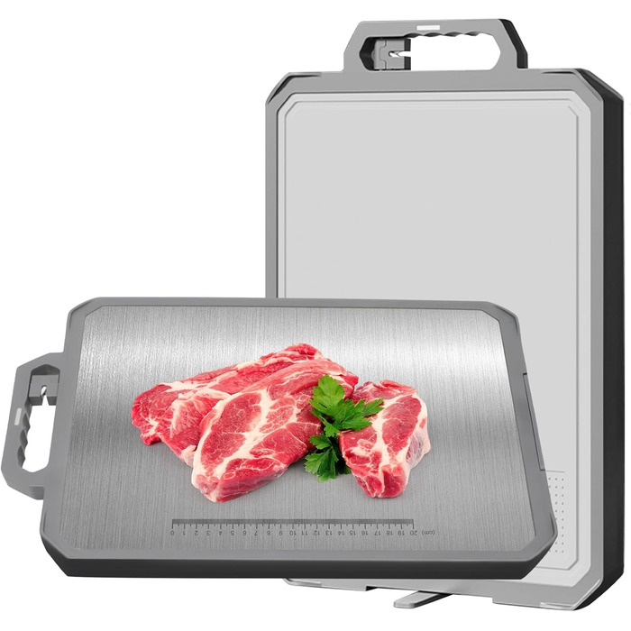 Ніжне нарізне дошка XIAPIA з нержавіючої сталі 304 та пластику з точилкою для ножів, 44x30x2,6 см, велика кухонна дошка з антибактеріальним покриттям, без BPA, з вбудованим ручкою та лінійкою, сіра