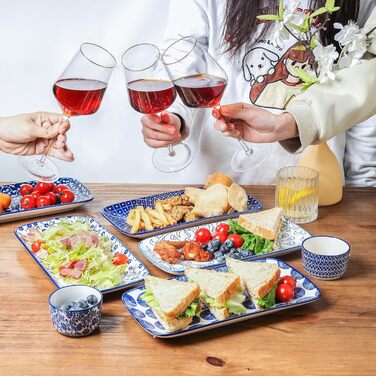 Сервіровочні тарілки Selamica Keramik, набір 6 шт., 24 x 14 x 2.5 см, вінтажний блакитний, для суші, закусок, фруктів