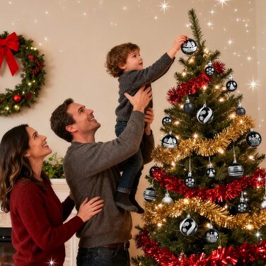 Набір ялинкових прикрас Ilauke, 44 шт. Ялинкові кулі з пластику червоного та білого кольору, 3 та 6 см. Декорації для ялинки на Різдво, для вечірки, дому, весілля. Кольори: червоний, білий (чорний, білий)