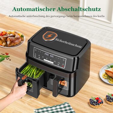Аерофритюрниця подвійна 10л з оглядовим вікном Heißluftfritteuse 2600W, 8 в 1, сенсорне управління, до 200°C
