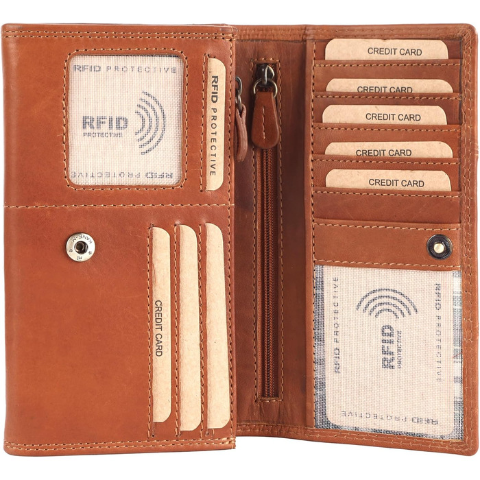 Benthill Wallet for Women Leather - High-Quality Soft Vintage Genuine Leather Women's Wallet with RFID Protection - Large Women's Long Wallet - Women's Portemonnaie (Wallet) including Gift Box, Color: Brown