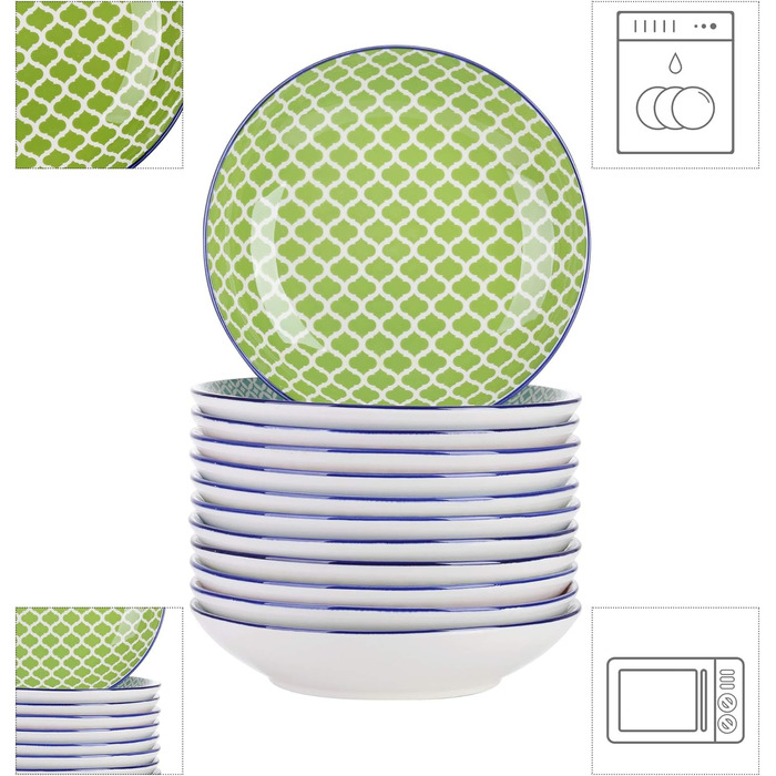 Набір тарілок Vancasso Maracon (12 шт.) - супові та глибокі, порцеляна, Ø 21.5 см, 600 мл