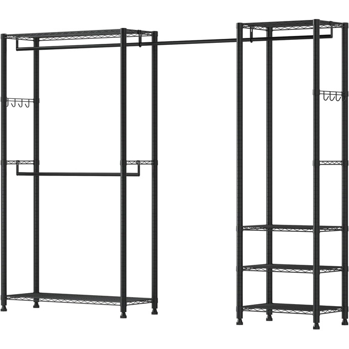 Вешалка для одягу VEVOR з 4 перекладинами, 8 гачками та 6 полицями, 385,5 кг вантажопідйомність, відкрита шафа для одягу