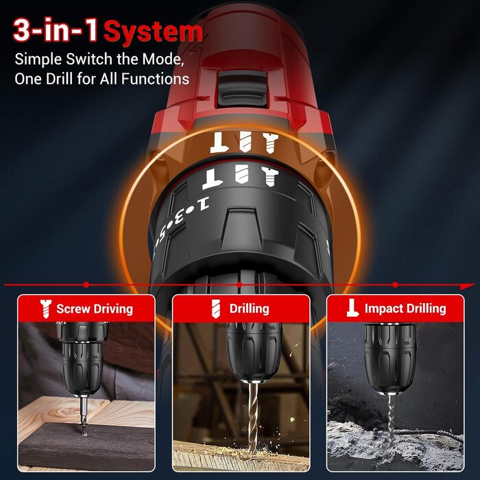 Акумуляторний шуруповерт BETENST 21V: 42Nm, 2 Akku 2.0Ah, 25+3 Drehmomentstufen, 2 швидкості, 10мм патрон, LED, 30шт аксесуарів для дому, саду, DIY