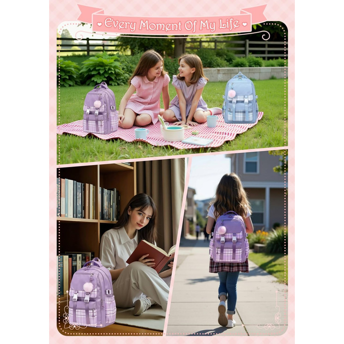 Стильний рюкзак для підліток та жінок: легкий, для ноутбука, на кожен день, у подорожі, для коледжу та роботи (фіолетовий)