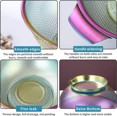 Ситечко Kyraton Gold Colander 5 Quart з нержавіючої сталі з покриттям з титану та золота, професійне, з міцними ручками та кільцем для самостійного зливу, легко миється, придатне для миття в посудомийній машині