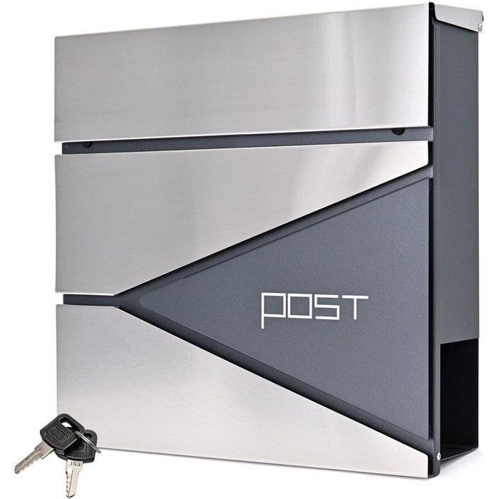 Поштовий ящик Verda з газетницею, нержавіюча сталь, антрацит, 2 ключі - дизайнерський настінний поштовий ящик з прихованим замком