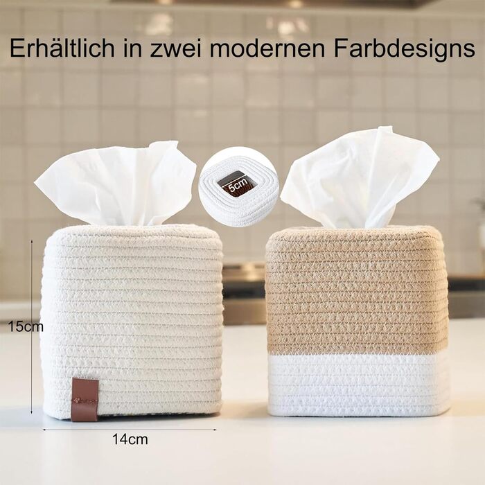 Стильна дерев'яна коробочка для серветок Rarapop – кубічна форма, бавовна, джут, білий колір, декор для ванної кімнати та офісу