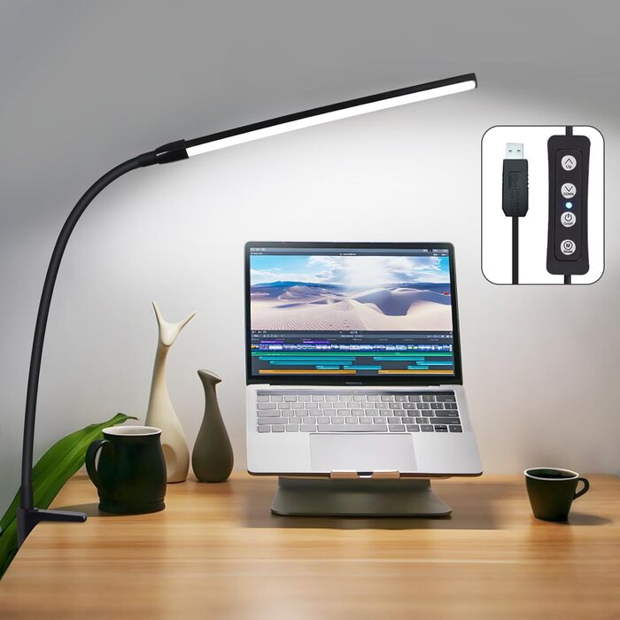 LED лампа для столу Homefire: регульована, чорна, з 3 кольорами та 5 рівнями яскравості, USB, для офісу та навчання