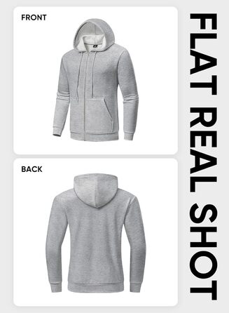 Світшот JMIERR для чоловіків: бавовна, однотонний, на блискавці, з капюшоном, з кишенями (A світло-сірий, L)