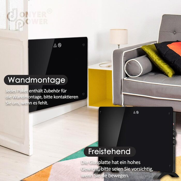 Конвектор DONYER POWER 2000W з екраном, чорний, настінний/підлоговий