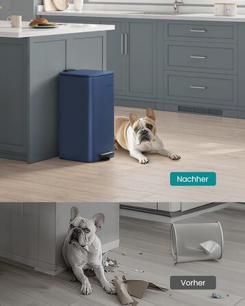 Відро для сміття SONGMICS з педаллю, 30 л, сталеве, з внутрішнім відром, Soft-close, LTB592E01 (темно-синій)