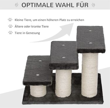 PawHut Pet Stairs 3-Step Cat Stairs Dog Stairs Stairs for Cats and Dogs Plush Dark Grey 45 x 35 x 34 cm