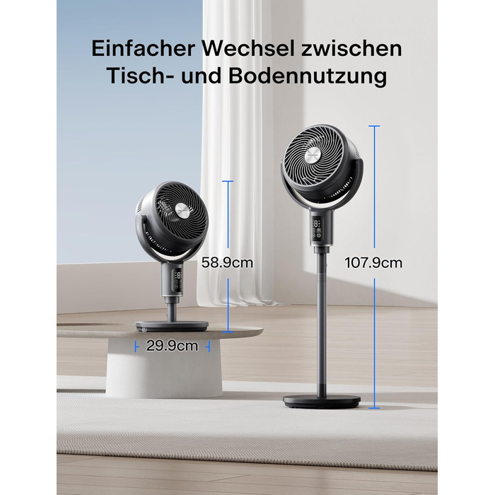 Вентилятор PELONIS з пультом керування: тихий, 9 швидкостей, таймер 9 годин, регульована висота, осциляція 135°/100°, енергозберігаючий для спальні/вітальні