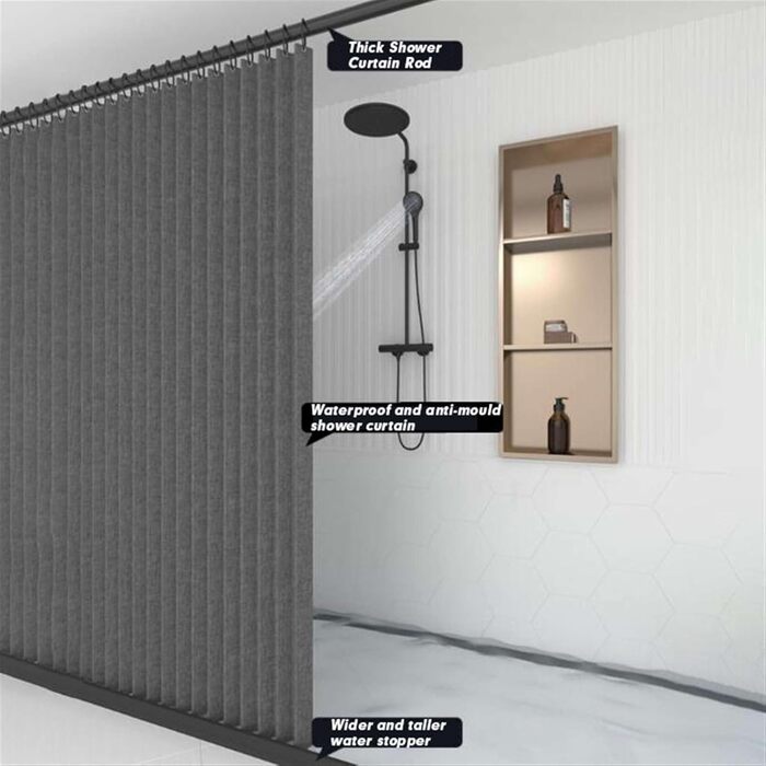 Водонепроникний душовий завіс з льону, антимольний, сірий 100x200 см з гачками