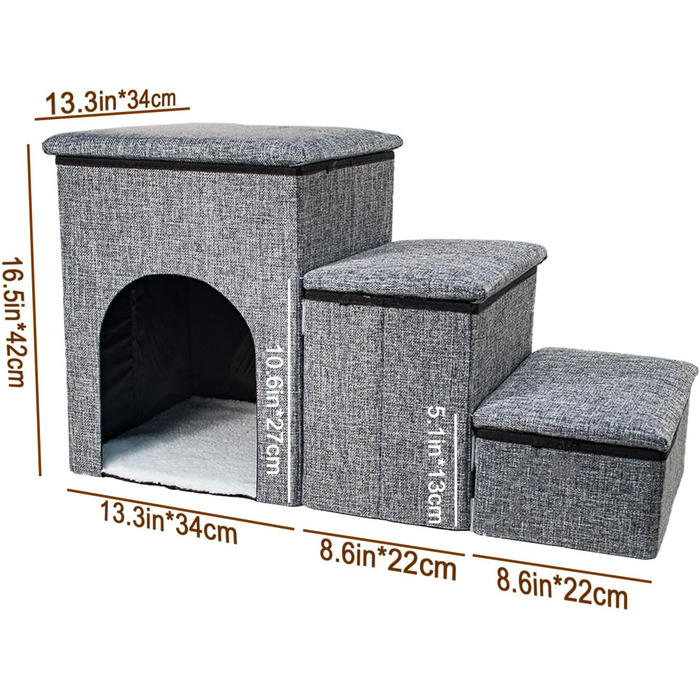 Сходинки для собак FurryPaws: 3-ступенева переносна драбинка для собак до ліжка та дивана, антиковзаюча, для маленьких та великих собак, ідеальна для подорожей