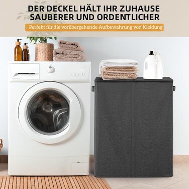 Laundry Basket with Lid, 135L Extra Large Laundry Basket with 2 Compartments, Dirty Clothes Hampers for Laundry, Laundry Collector with 2 Divided Compartments, Laundry Basket Organizer for Bedroom, Dark Gray