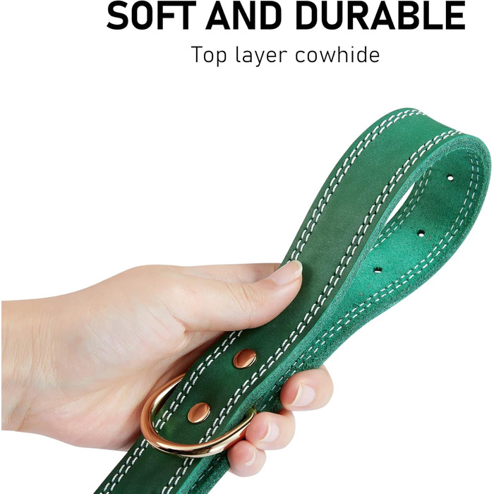 Нашийник для собак з натуральної шкіри, зелений, ширина 2.5 см, обхват шиї 40-51 см