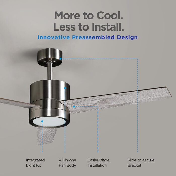 Стеляний вентилятор з підсвіткою для спальні: 132 см, тихий вентилятор з дистанційним керуванням, ідеально підходить для вітальні, горіх, 6 швидкостей та триколірне регулювання яскравості – 220-240V (3 - Сірий)