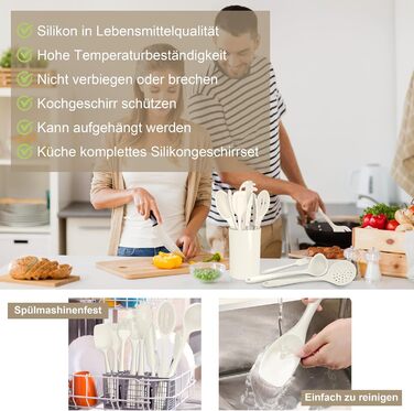 Набір кухонних аксесуарів Joyfair: 15 предметів з силікону, стійкий до нагрівання, антипригарний, для посуду, з тримачем, придатний для миття в посудомийній машині