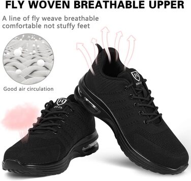 Черевики безпеки OFFCUP для чоловіків, Легкі робочі черевики, Спортивні черевики з металевим носком, Робочі кросівки з дихаючою та протиковзкою підошвою, з повітряною подушкою, зручні 45 EU