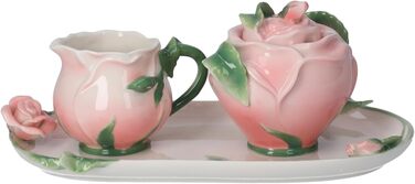 Keyhome store - Set of Milk Jug and Sugar Bowl in Ceramic, pink with box and tray, ideal for coffee breaks - Milk Jug 7 x 11 cm - Sugar Bowl 11 x 13 cm