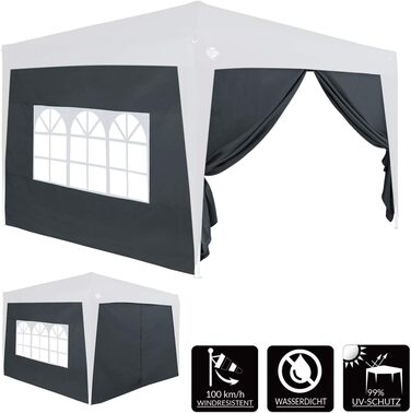 Deuba® 2-piece side walls, each 3x2 m (approx. 9.8 x 6.6 ft), water-resistant, side windows with zipper, tie-down straps, gazebo, pop-up tent, party tent, garden tent, anthracite, 6x3m