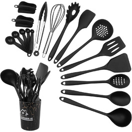 Набір кухонних аксесуарів Maxentico (18 шт.): лопатки, ложки, інструменти для приготування їжі. Силіконовий кухонний інвентар.
