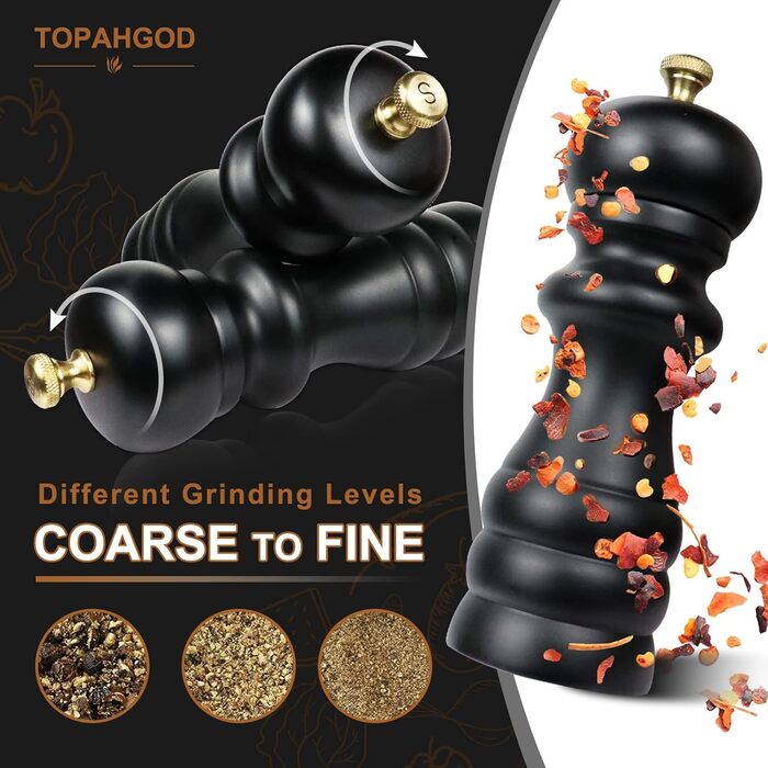 Набір з 2 мельниць для солі та перцю (чорний + білий) - ручні, дерев'яні, для солі, перцю, чилі