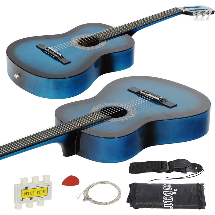 Акустична гітара Folk Smartxchoices 96,5 см для початківців, дітей та любителів музики. 4 кольори, блакитний
