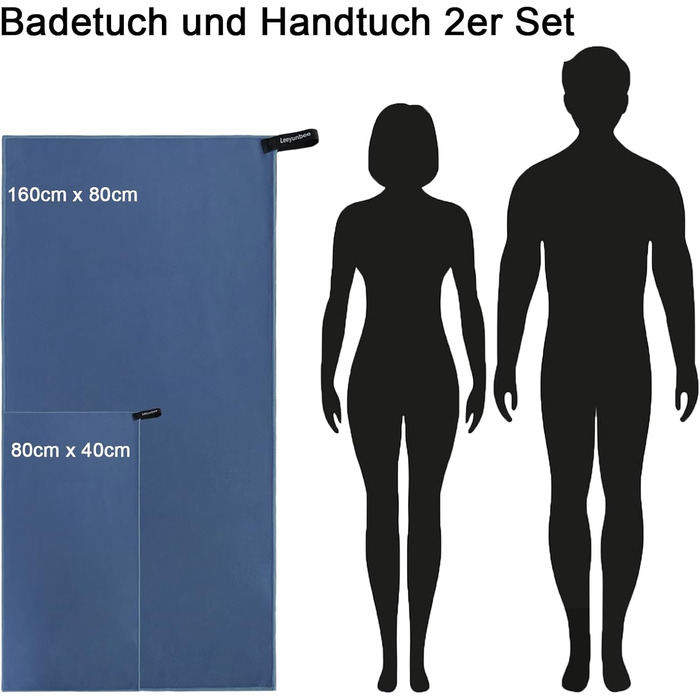 Набір рушників Leeyunbee з мікрофібри (2 шт.) - 160x80 см + 80x40 см, швидковисихаючі, для спорту, подорожей, пляжу, блакитні