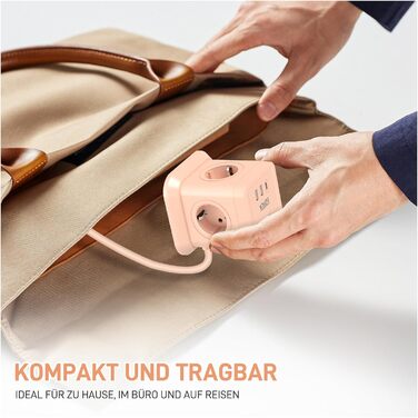 FDTEK Розетка-спінер з USB-C та USB-A, 7 розеток, 2500W/10A, з вимикачем, 1.8м кабель, рожевий