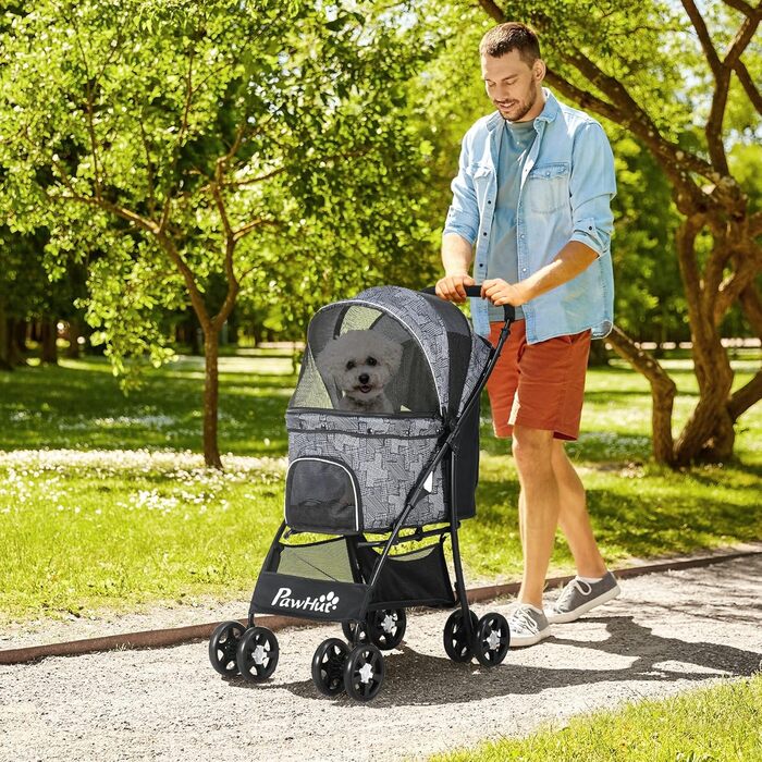 Візок для собак PawHut, складний, з подушкою, для котів та собак, чорний, 600D Oxford