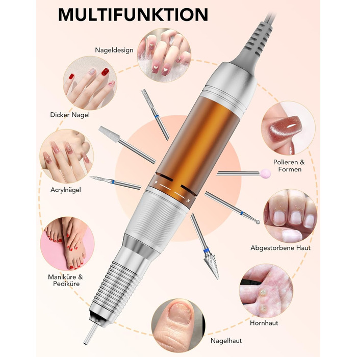 Професійний електричний фрезер для нігтів Nagelfräser 45000 об/хв з педаллю, LCD дисплеєм, 45 швидкостей, F/R, функція паузи, для гель-манікюру, для салону та дому