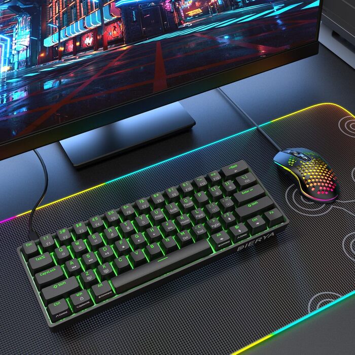 Dierya DK61se - Механічна ігрова клавіатура 60% з Blue Clicky Switch, Anti-Ghosting, USB-C, US Layout, білий корпус
