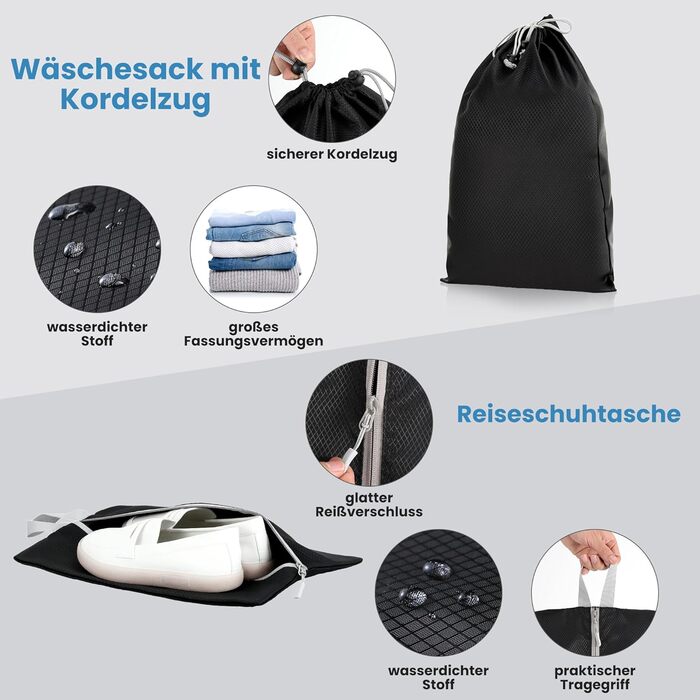 Набір кубиків-органайзерів для подорожей MEUVO - 7 шт. Компресійні сумки для валізи/рюкзака, чорні