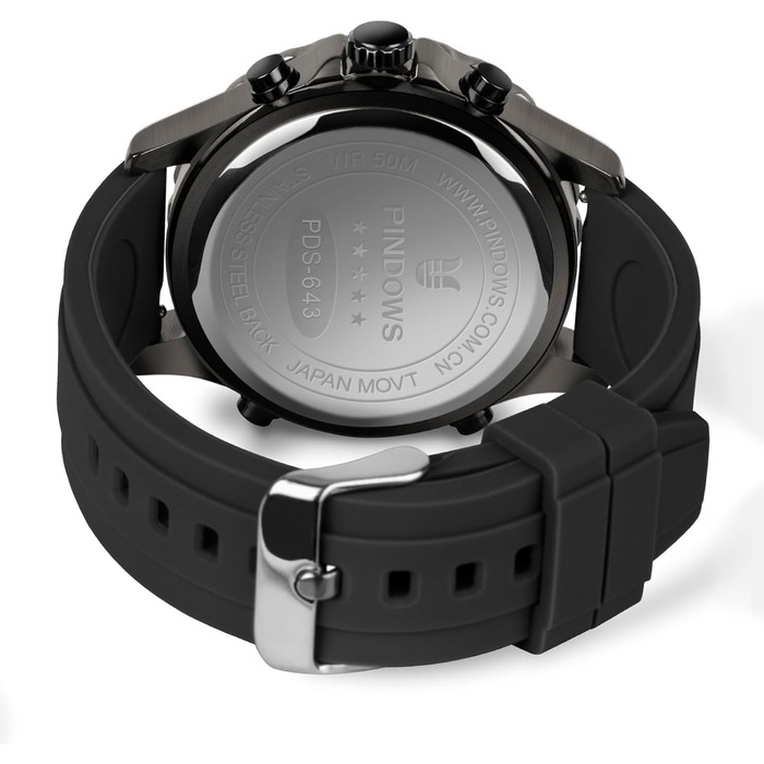 Годинники PINDOWS для чоловіків: водонепроникні спортивні годинники (аналогові/цифрові), багатофункціональні, з LED-підсвічуванням, будильником, секундоміром (чорний/жовтий)