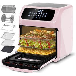 LLIVEKIT Convection Oven 12 L, 12-in-1 Digital Air Fryer for Family, 360° Hot Air Circulation, Mini Oven, Oil-Free Dehydrator, 90 Min. Timer, Cookbook & 6 Accessories, 1800 W 12L Pink