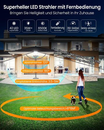 MEIKEE 60W LED Flood Light with Motion Sensor, 5900LM, 6500K Cool White, 3 Modes, 10 Brightness Levels, LED Spotlight with Sensor, IP66 Waterproof, Spotlight for Garden, Garage, Sports Field (35.0 Watt)